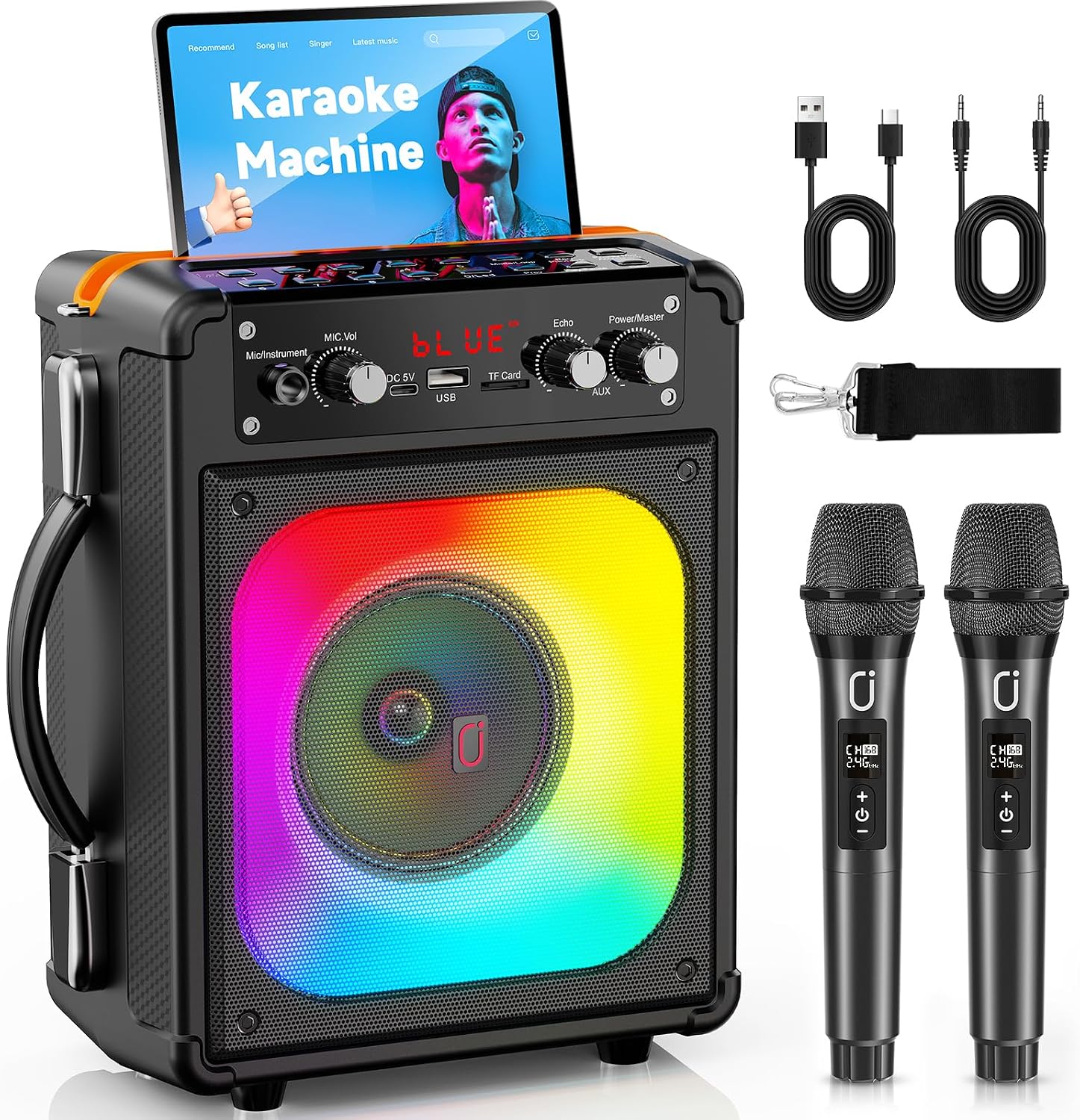 Portable Karaoke Machine with 2 Wireless Mics